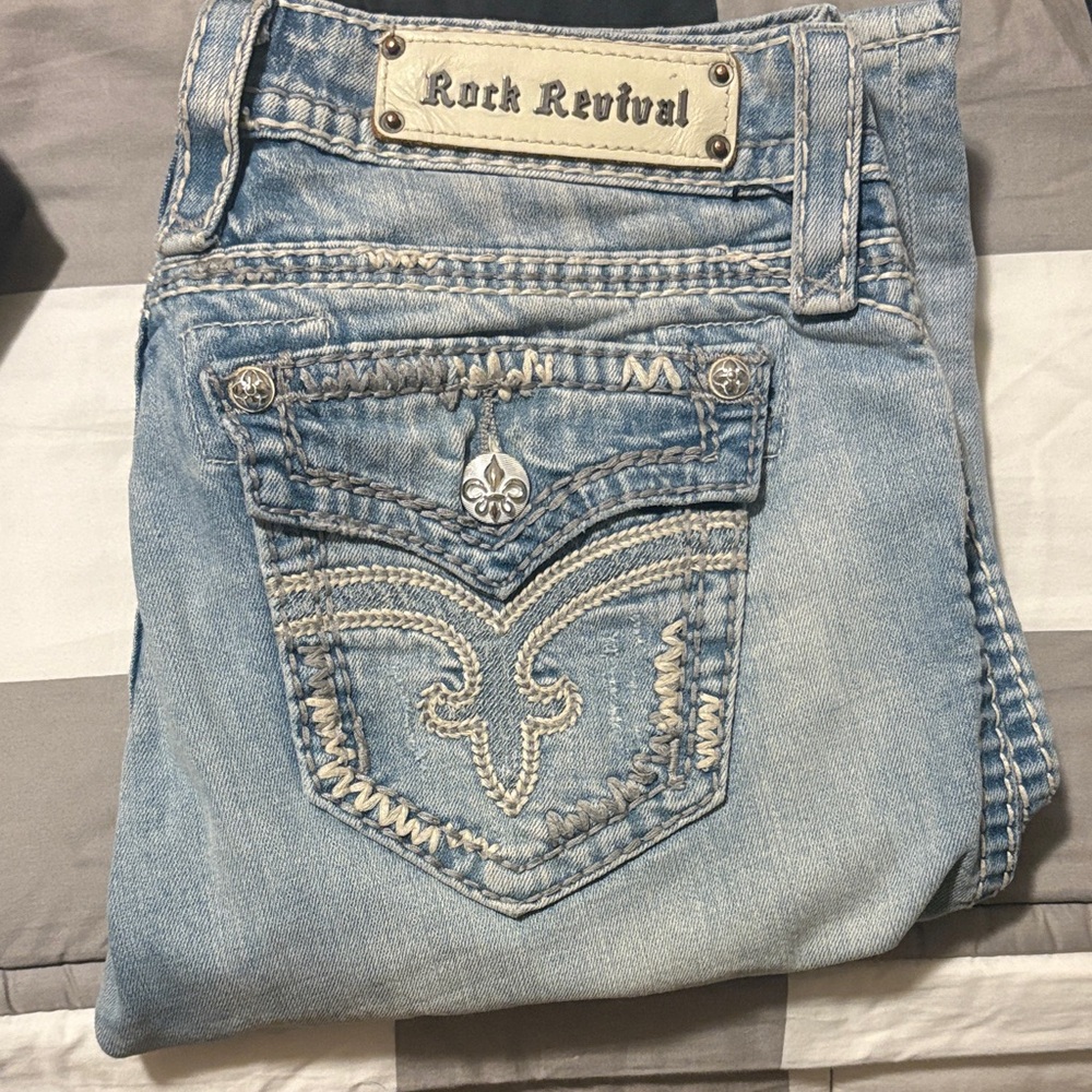 Rock Revival Faded Blue Denim with Embroidered Pocket
